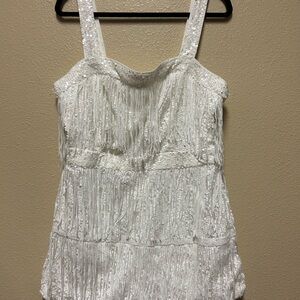 SHEIN Ivory Sequin Fringe Embellished bodysuit